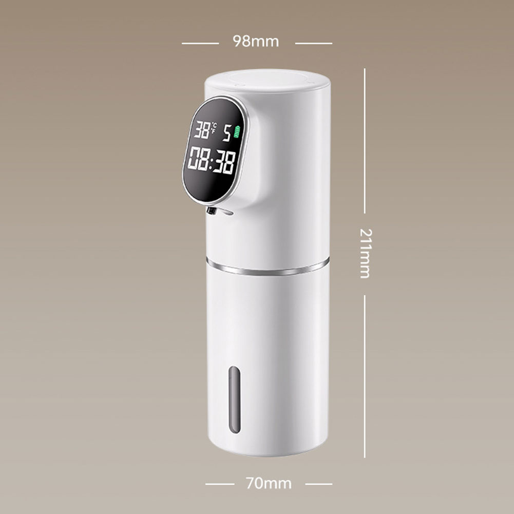 CARRFA Automatic LED 320ml Liquid Foam Soap Dispenser 5 Adjustable Levels Hand Sanitizer Machine Time Temperature Display Can Wall Mount for Bathroom Kitchen (White)