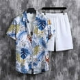 thumbnail image 4 of VBTAPA Men's Hawaiian Matching Set Summer Beach Outfits 2 Piece Flower Tropical Short Sleeve Button Down Shirts and Shorts Suits Blue L, 4 of 10