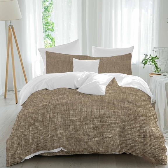 Brown Linen Duvet Cover Set King Size, Farmhouse Pure Color Country Vintage 4 Piece Soft Microfiber Bedding Set with 1 Duvet Cover, 1 Flat Sheet, 2 Pillowcases