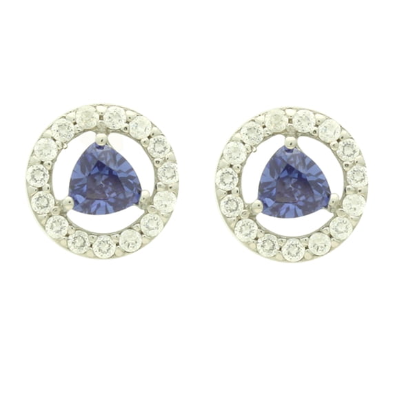 14K White Gold Triangle Cut Blue Violet Cubic Zircoina Stud Earrings