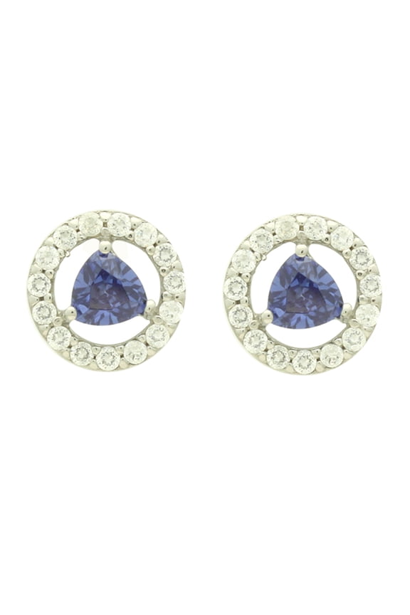 14K White Gold Triangle Cut Blue Violet Cubic Zircoina Stud Earrings
