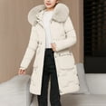 thumbnail image 2 of Breezora Slim Fit Long Puffer Coat for Women Warm Thickened Lined Waist Defining Winter Jacket L Size Beige, 2 of 4