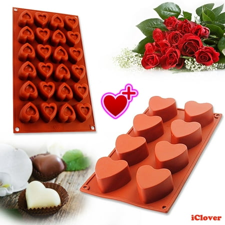 24-Cavity & 8 Cups Heart-Shape Silicone Baking Mold Pan for Baking Cakes Muffins Chocolate DIY Soap Jello Candy Cheesecake Brownie as Lover Mom Daddy Kids Bithday Gift