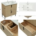 thumbnail image 4 of Euroco 30" Bathroom Vanity with Ceramic Sink and Full-Extension Drawers, Soft Close Undermount Drawer Slides, Fluted Design, Natural, 4 of 9