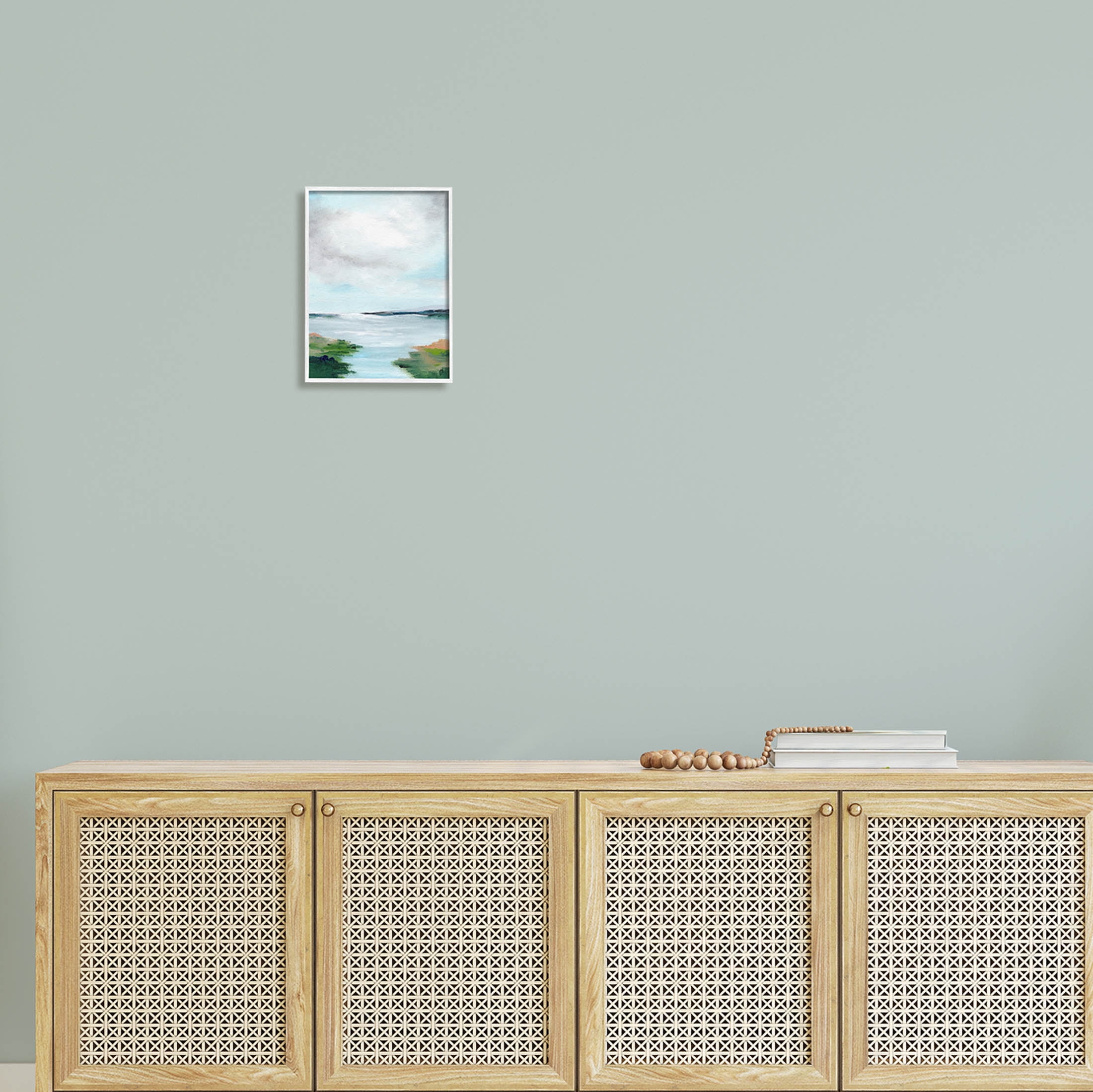 Stupell Industries Calm Cloudy River Lake Scenery Painting White Framed Art Print Wall Art, Design by Nikita Jariwala