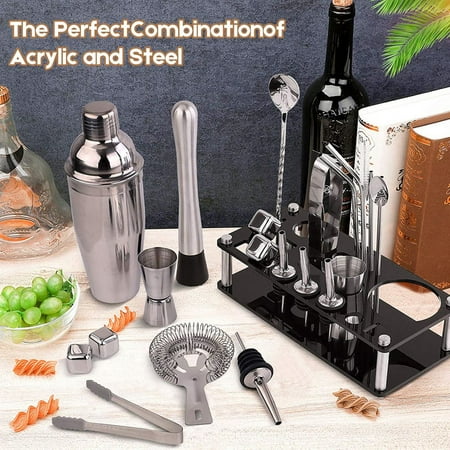 Bartender Kit 23-Piece Cocktail Shaker Set of Stainless Steel Ice Grain Acrylic Stand for Mixed Drinks Martini Bar Tools