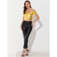 thumbnail image 3 of Tops cortos con hombros descubiertos para fiesta de clubwear metalizados brillantes para mujer Oro S, 3 of 5
