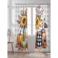 thumbnail image 2 of Thanksgiving Sheer Curtains 96 inches Long, Sunflower Fall Pumpkin Bottle Plant Gray Plaid Light Filtering Sheer Window Curtains Rod Pocket Voile Drapes for Bedroom Living Room, 52"W x 96"L 2 Panels, 2 of 7