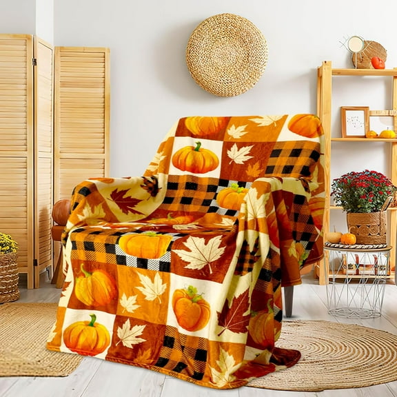 zuhoeo Pumpkin Leaf Blanket, Orange Soft Couch Living Room Throw for Women & Men, Especially for Fall Decor