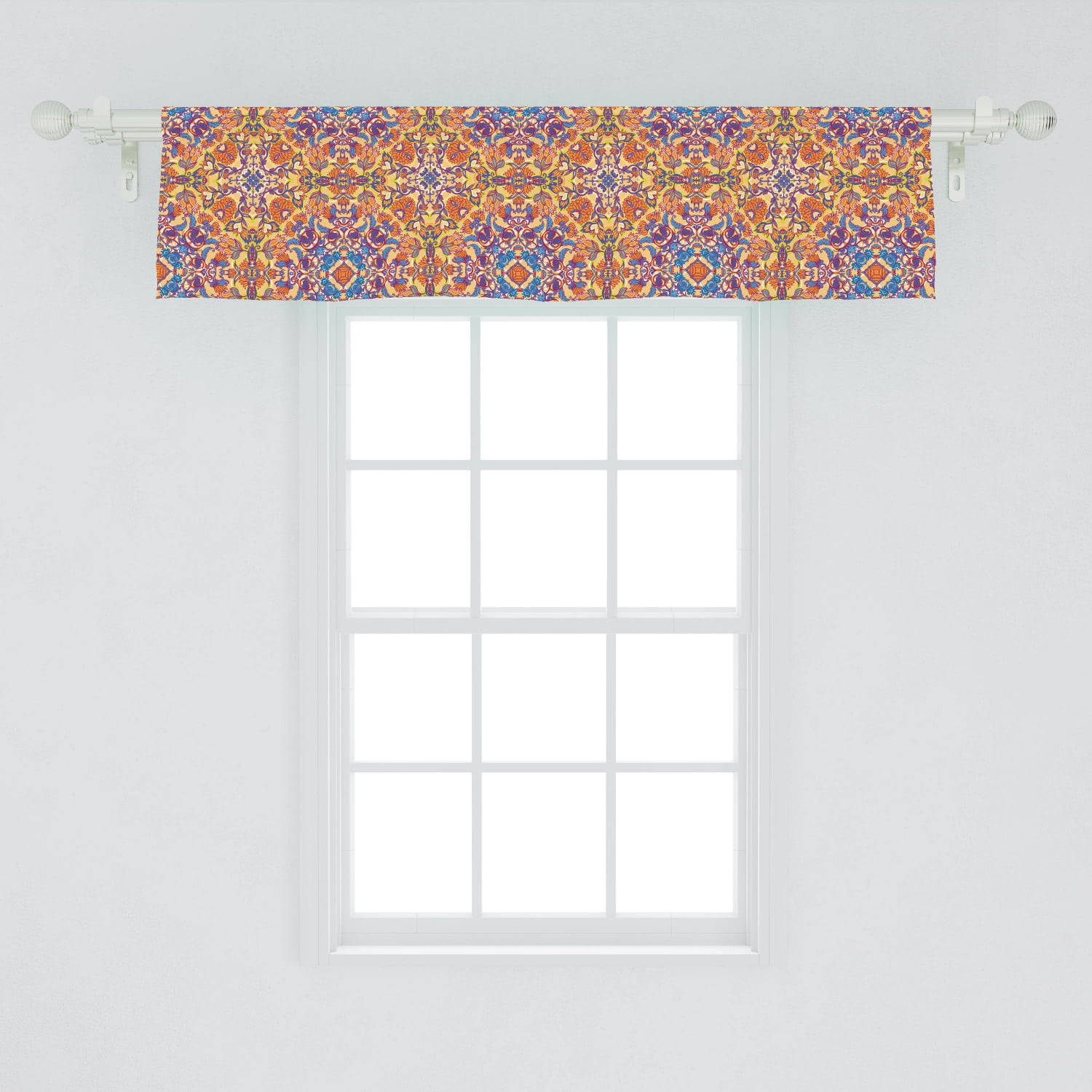 Mandala Window Valance, Floral Pattern with Symmetrical ...