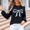 thumbnail image 4 of Levmjia Womens Sweater Bow Print Acrylic Knitted Crew Neck Long Sleeve Casual Loose Fit Lightweight Comfortable Fall Winter Office Daily Wear, 4 of 9