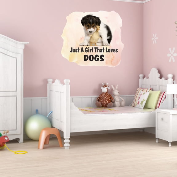 Animal Watercolor Wall Decals for Kids Room - Young Pet Dog Animal Pink Background Art Pets DIY & Creativity Boy Girl Bedroom Wall Water Color Sticker - Size: 10 In x 9 In
