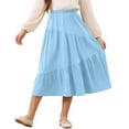 thumbnail image 3 of POIUYTR Girls Summer Midi Skirts Casual Elastic Waist Solid Color Smock Skirt Kids Vacation Flowy Skirts, 3 of 6