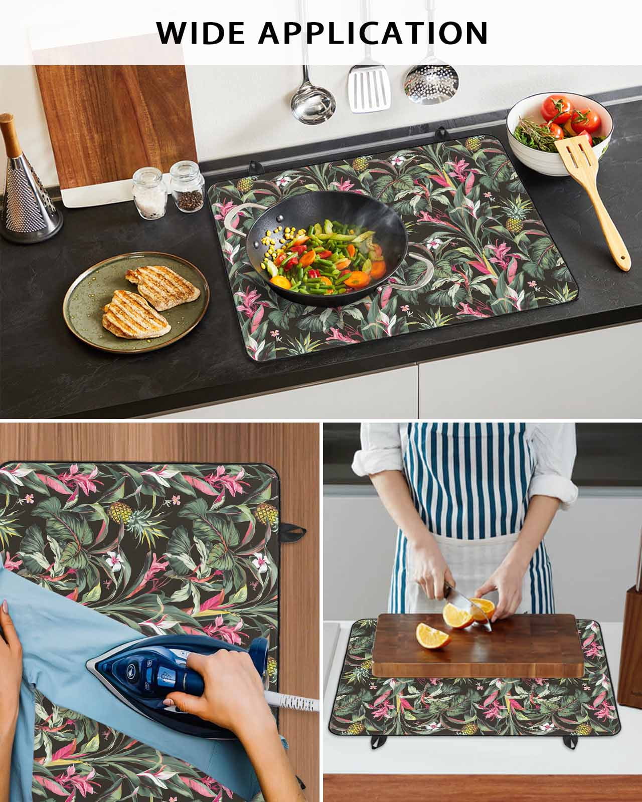 nqOlkjepod Large Induction Cooktop Protector Mat 36"x21", Tropical Pineapple Stove Top Covers for Electric Stove, Pink Green Botanical Leaves Stove Burner Cover Mats, Glass Top Stove Cover