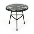 thumbnail image 3 of Louise Outdoor Woven Faux Rattan Side Table with Glass Top, Gray and Black Finish, 3 of 4