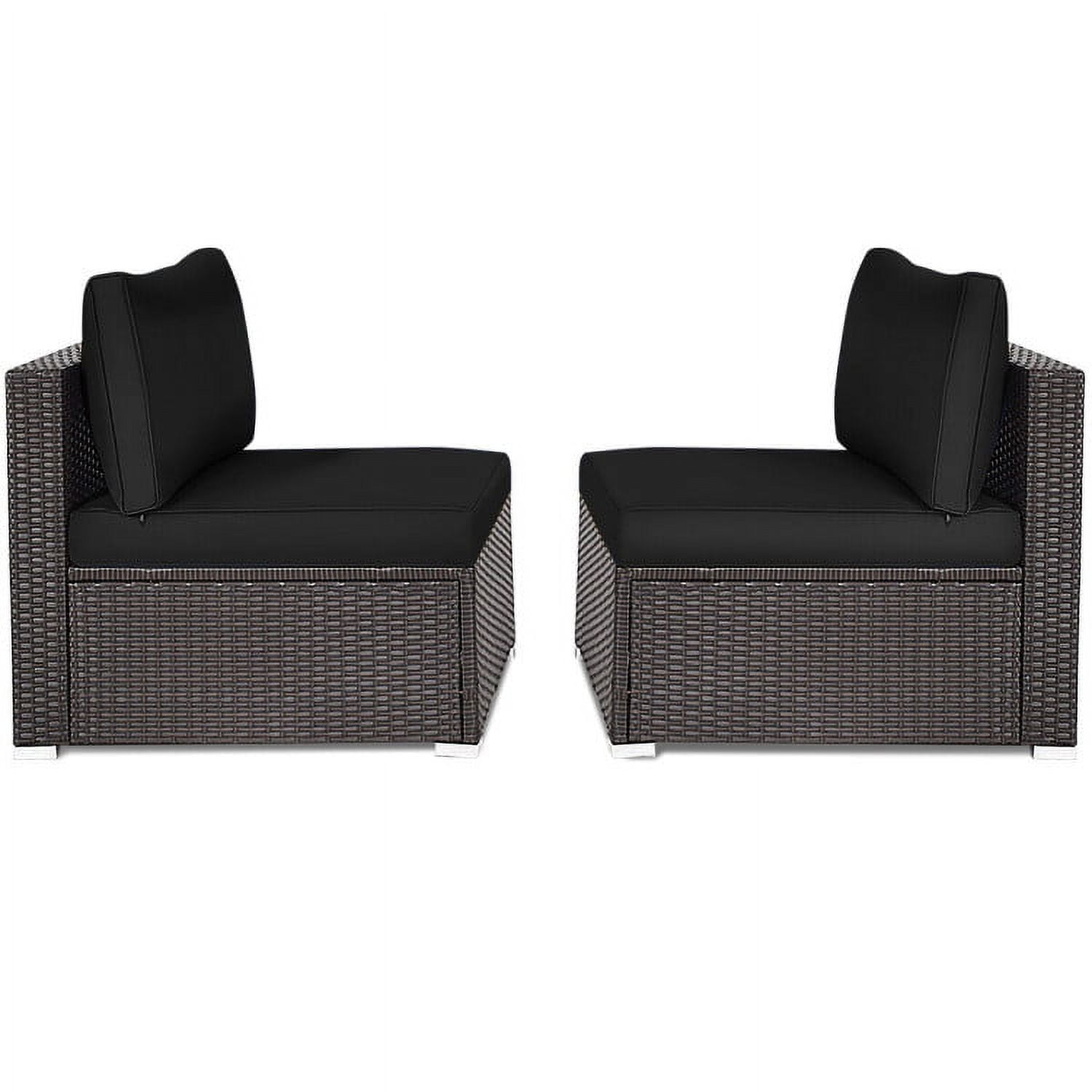 Aimee Lii 2 Pieces Patio Rattan Armless Sofa Set with 2 Cushions and 2 Pillows, Outdoor Patio Set, Black