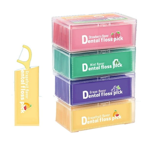 Tsseiatte Dental 30 Count Individually Wrapped Dental Floss Picks - 4 Kinds of Fruit Flavor - Oral Care Flossers for Adults Kid