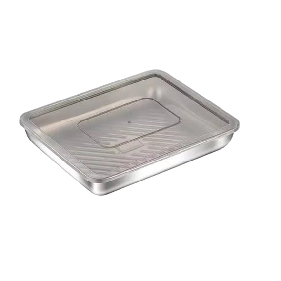 Stainless Steel Food Prep Tray with Lid, 10x8x2 Inch Large Stackable Container for Refrigerator Dumpling Storage Pan Cake Baking Tray for Home Picnic Catering, Silver