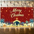 thumbnail image 2 of Red Background Christmas Banner Starry Design Merry Christmas Banner Nativity Scene Golden Stars Nativity Scene Banner for Christmas Party Church Event Home Decoration, 2 of 9
