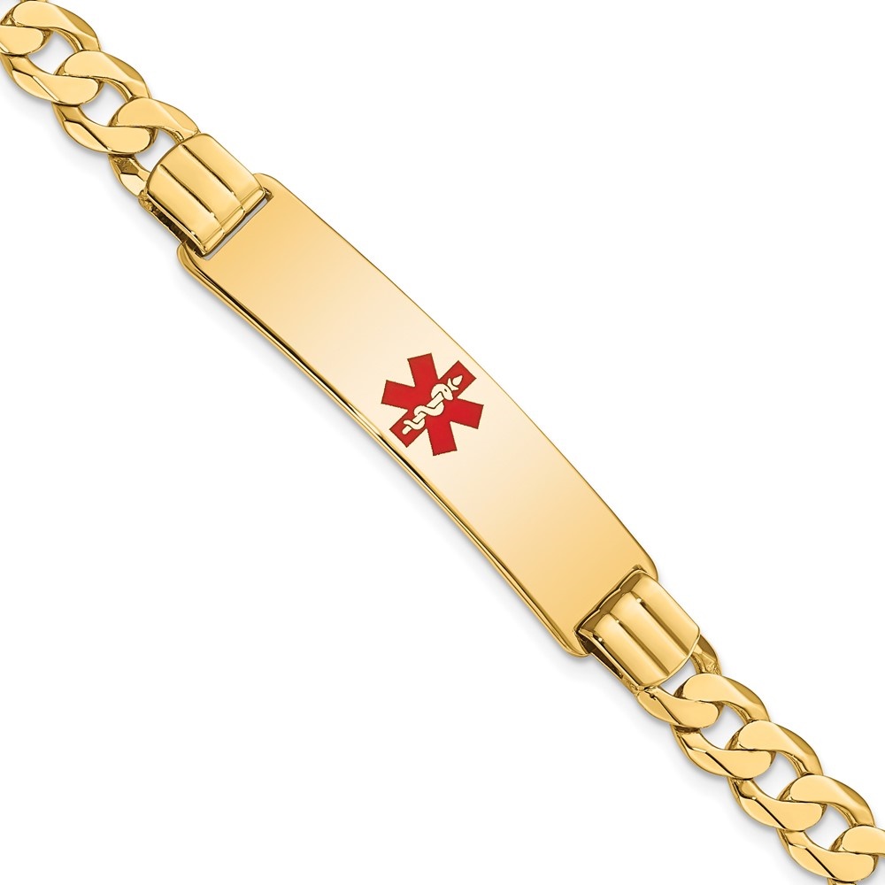 Auriga Fine Jewelry 14K Yellow Gold Red Enamel Curb Link Id Bracelet 8 inch for Women (L - 8inch, W - 10.5mm)
