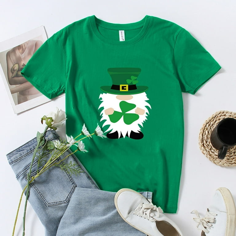 cllios Happy St Patricks Day Tshirts Women 2024 Cute Four Leaf Clover Graphic  Tees Oversized Short Sleeve Shirts Blouses Irish Spring Round Neck Holiday T -shirt Tops Women Blouse Clearance Green XL 