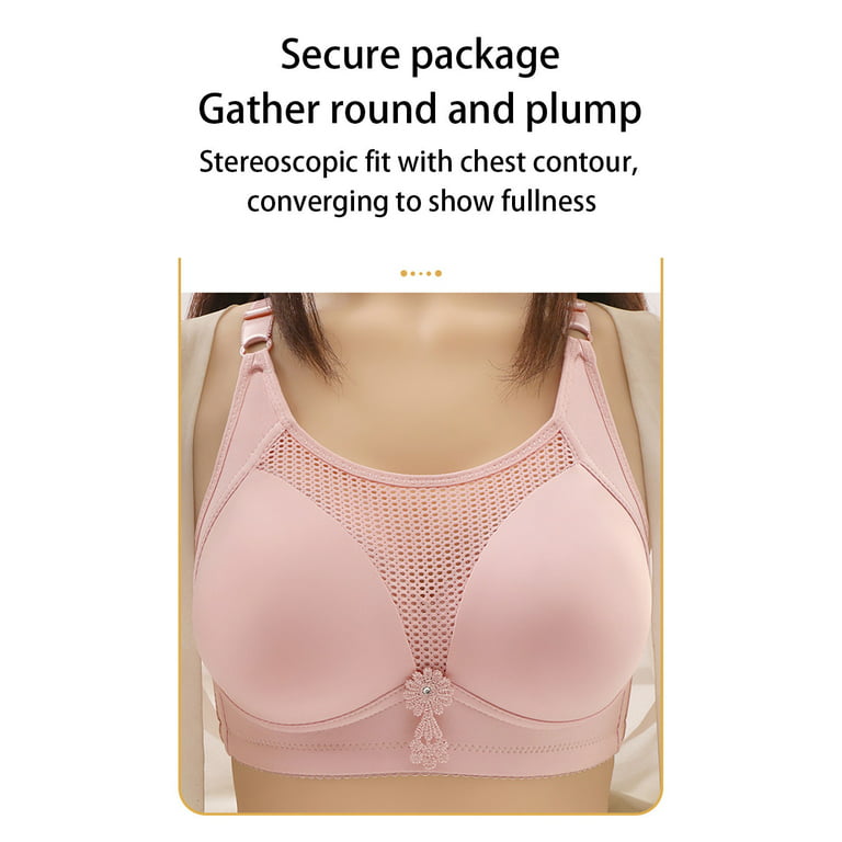 Ladies Plus Size Bra Non-Wired Full Coverage Push Up Support Bras Minimiser  Lace Everyday Lingerie Hollow out Breathable Comfy Pink Bralette Post