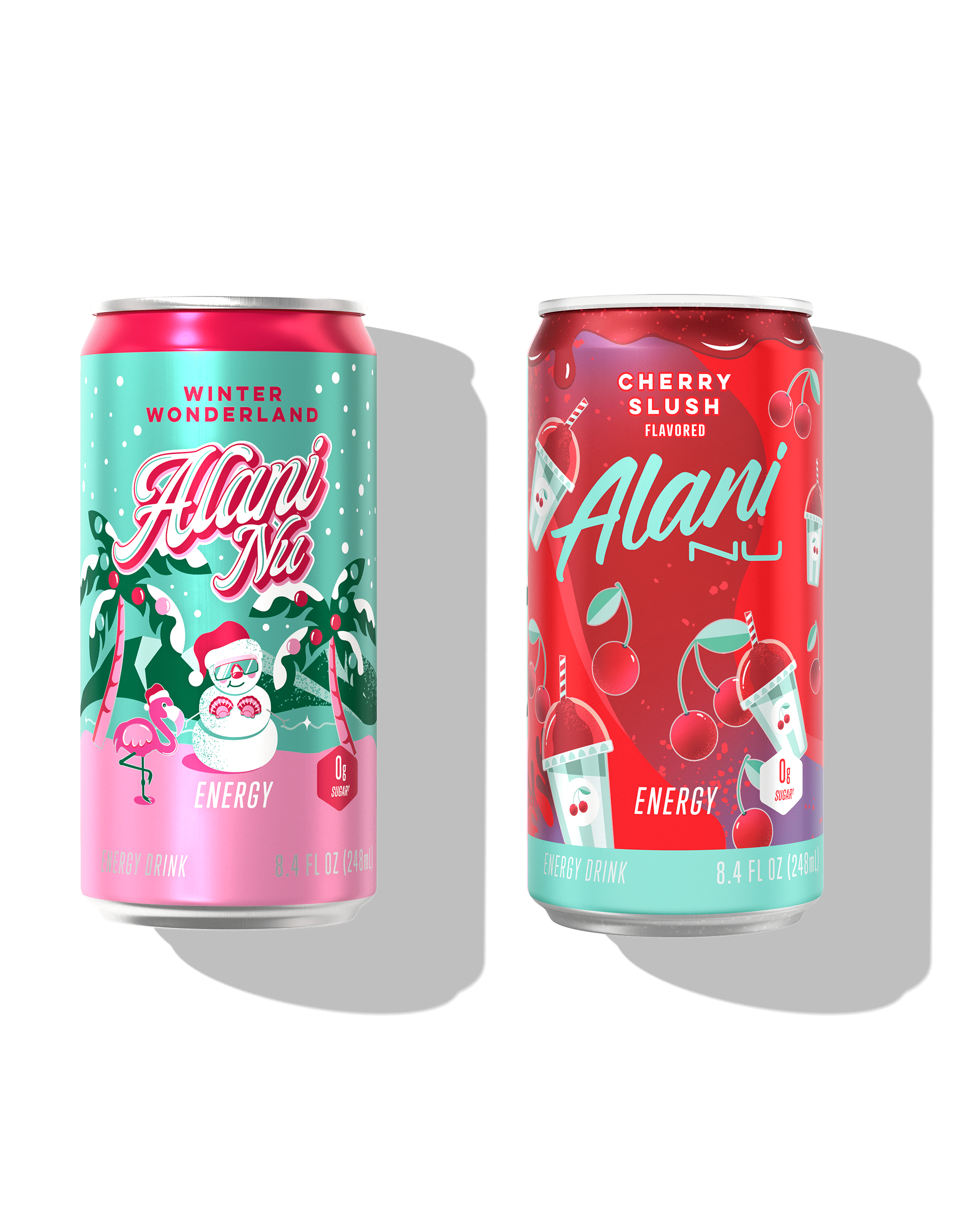 Alani Nu Sugar Free Energy Drink Mini, Variety Pack, Winter Wonderland, Cherry Slush, 8.4 fl oz, 12 Pack, Cans, 100mg Caffeine
