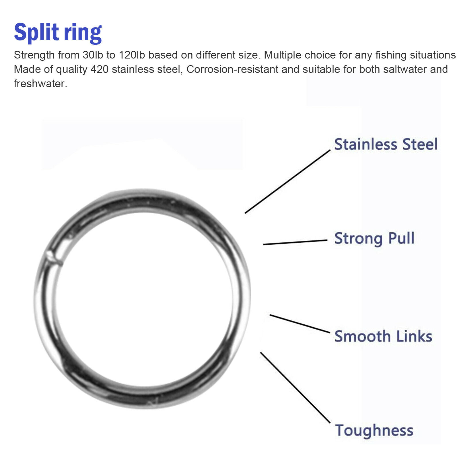 Details about   201Pcs Stainless Steel 5 Size Fishing lures Split Rings For Fish Snap Connector 