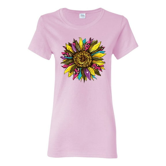 Sunflower Animal Print Fashion Womens Graphic T-Shirt, Light Pink, Medium