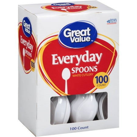 Great Value White Spoons, 100 ct