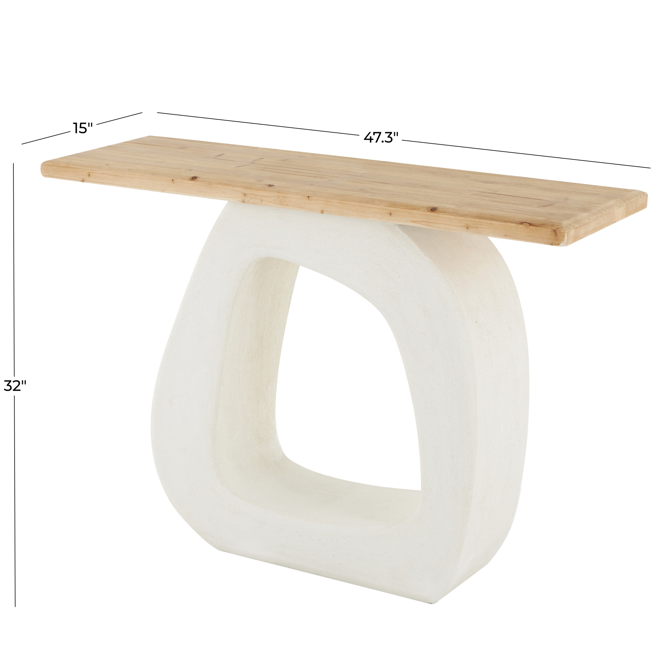 DecMode 47" x 32" White Wooden O Shaped Console Table with Light Brown Tabletop, 1-Piece