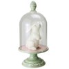 11.5" Easter Bunny Rabbit on Green Pedestal Base with Clear Glass Cloche Dome