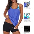 thumbnail image 3 of Tankini push up con espalda en T, estampado a rayas y tirantes, con pantalones cortos para mujer, 3 of 6