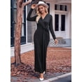 thumbnail image 3 of Womens Ruched Guest Gown Long Sleeve Split Bodycon Evening Dress V Neck Plain Twisted Waist Long Dresses Fall, 3 of 7