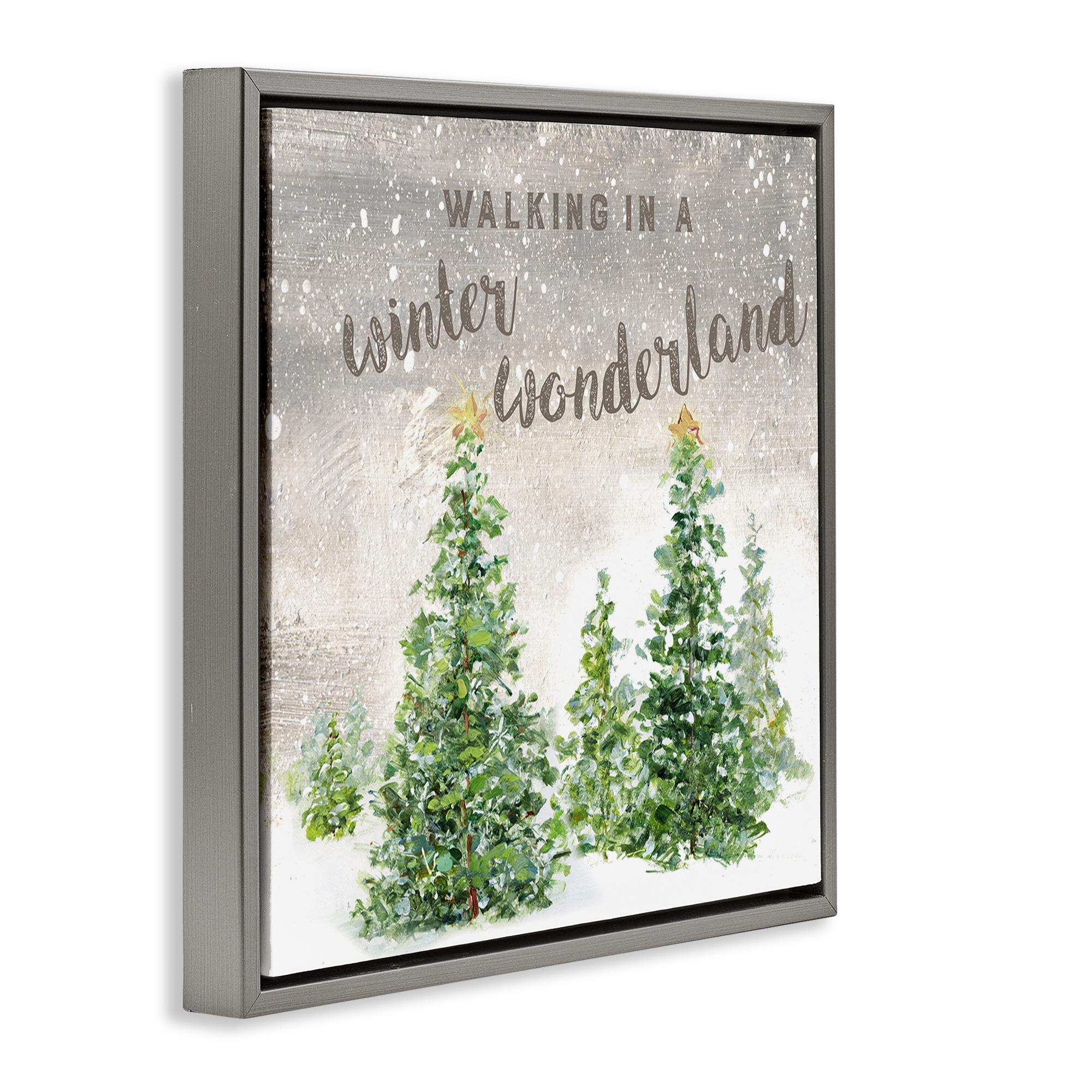 Stupell Industries Winter Wonderland Trees Holiday Painting Gray Floater Framed Canvas Art Prints Wall Art, 18 x 18