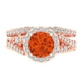 thumbnail image 2 of 2.32 ct Brilliant Round Cut Red Zircon 14K Rose Gold Halo Solitaire with Accents Engagement Bridal Wedding Ring Band Set size 9, 2 of 7