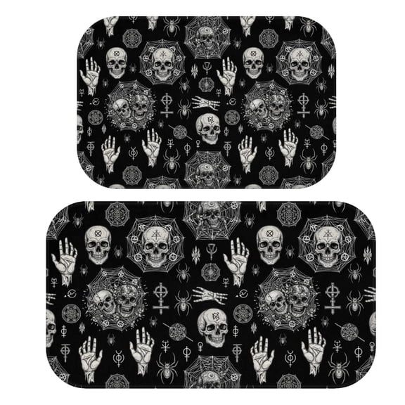 Skull and Hand Gothic Pattern Bath Mat Set Of 2,Non-Slip Rug for Bathroom,Kitchen,Bedroom,Entrance, 30x17 and 23.5x15.7 Inches