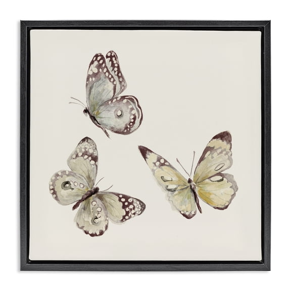 Stupell Industries Isolated Butterflies on Beige Black Framed Floater Canvas Wall Art, design by Patricia Pinto