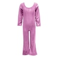 thumbnail image 4 of ZHOGXU Kids Girls Romper Long Sleeve Round Neck Solid Color Glitter Stretchy Comfortable Jumpsuit Bodysuit For Stage Performance,Hot Pink,11-12 Years, 4 of 4