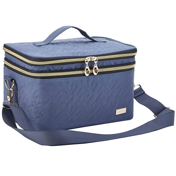 Double Layer Travel Makeup Bag with Strap Large Cosmetic Case