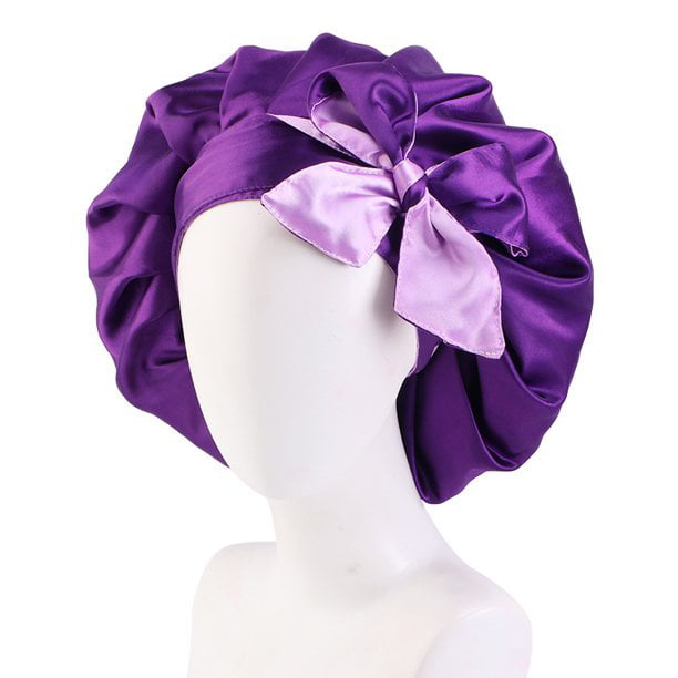 Satin Bonnet Silk Sleep Cap Hair Bonnets for Women Stretchy Tie Band Hair  Cap for Curly Hair Silk Hair Wrap(Bean Paste + Lavender)