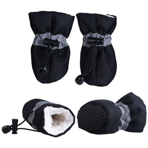 4pcs Waterproof Winter Pet Dog Shoes Anti-slip Rain Snow Boots Footwear Thick Warm for Small Cats Dogs Puppy Dog Socks Booties Black XS