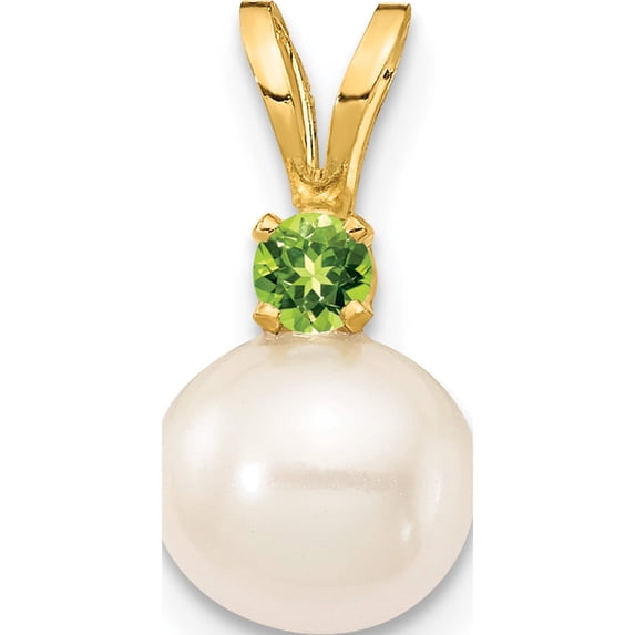 14K Yellow Gold 6-7mm White Round Fwc Pearl Peridot Pendants Made In Canada xf741/pe