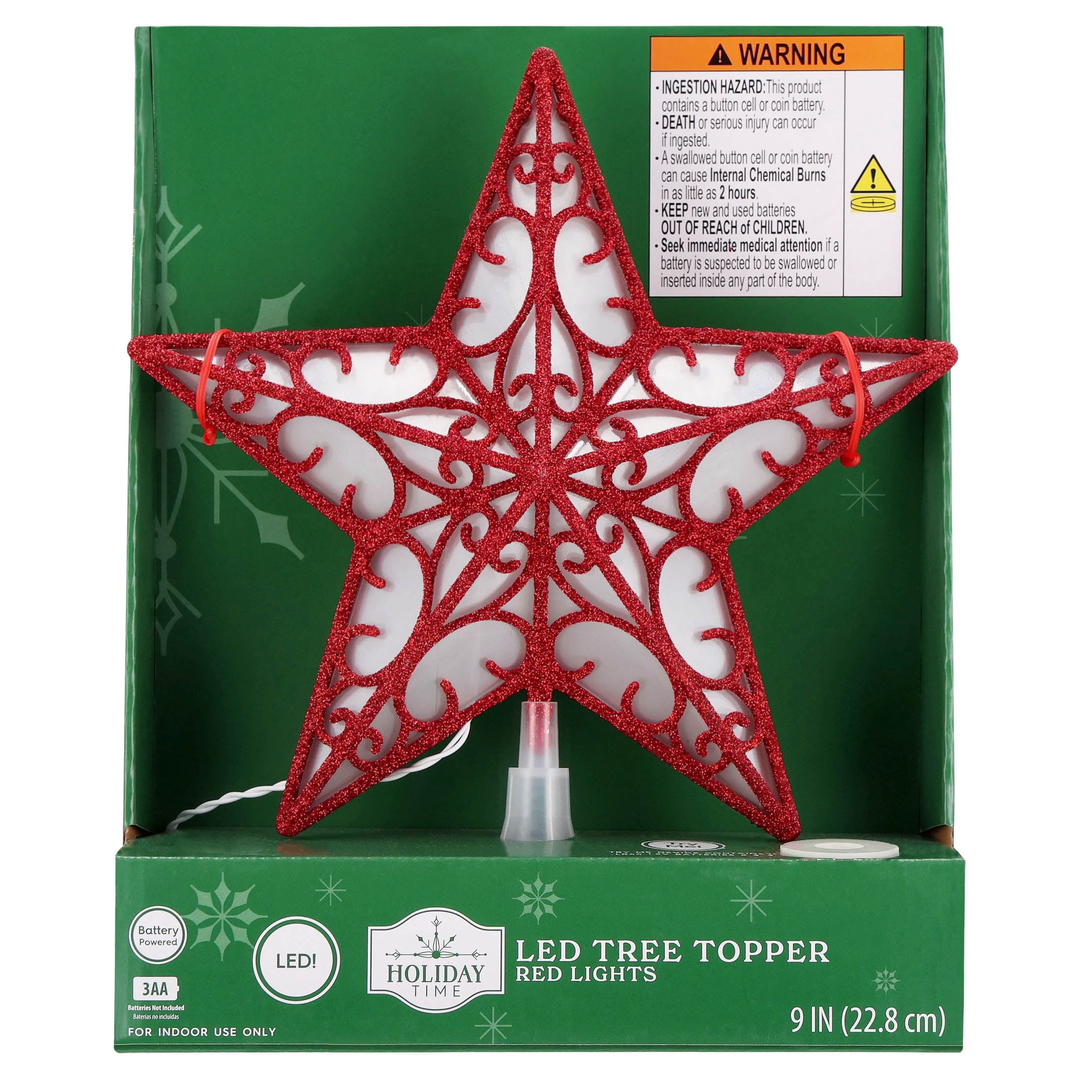 LED Star Christmas Tree Topper, Red, 9", by Holiday Time