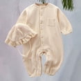 thumbnail image 2 of Coerni Girls Boys Linen Cotton Romper Button-Down Baby Girl Summer Clothes with Ruffled Bonnet Hat Unisex Photoshoot Outfits, 2 of 6