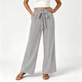 thumbnail image 5 of Karymi Athletic Shorts for Women Vertical Striped Long Wide Leg Pants, Ruffled Elastic Drawstring High Waist Trousers with Casual Patch Pocket Women's Clothing, 5 of 5