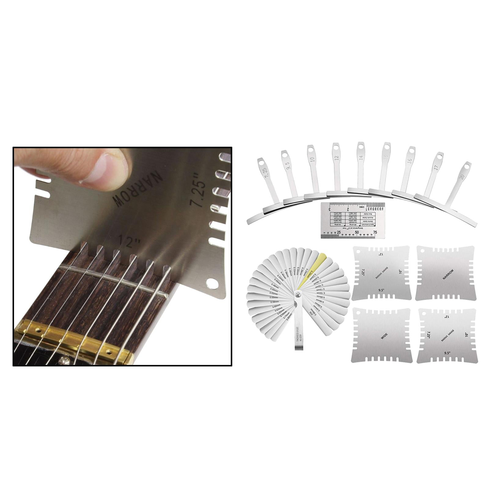 QccHieUs 15 Pieces Guitar Luthier Tools Set Professional Guitar Radius Gauge Guitar Notched Radius Gauges for Guitar and Bass Setup