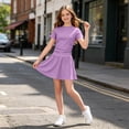 thumbnail image 6 of OGLCCG Girls Summer Short Sleeve Dress Kids Casual Crew Neck Ruched Waist Pleated A Line Swing Mini Dress Cute Athletic Dress 5-15 Years, 6 of 8