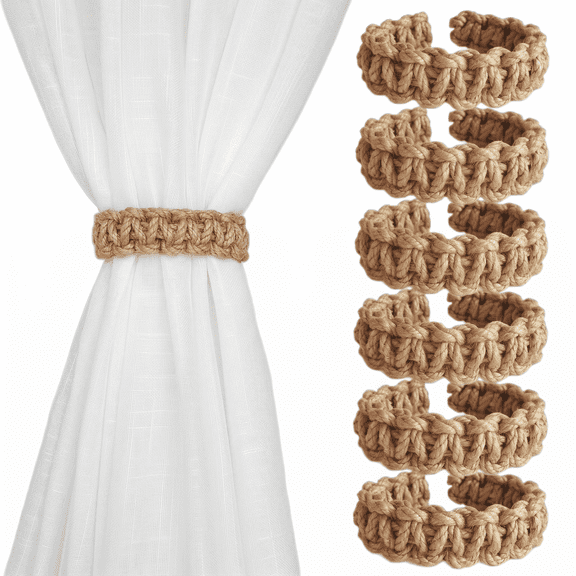Set of 6 Handmade Braided Rustic Curtain Tiebacks Holdbacks, Curtain Ties for Sheer & Light Weight Drapes