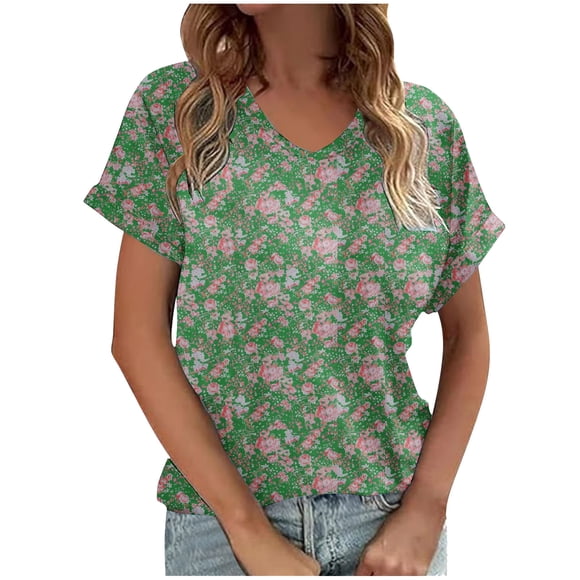 Camisetas de Manga Corta para Mujeres, Camiseta de Cuello en V Impresa Casual Top Hecha de Material Cómodo para Todo el Uso Diario de Temporada, Camisetas para Mujeres Casual